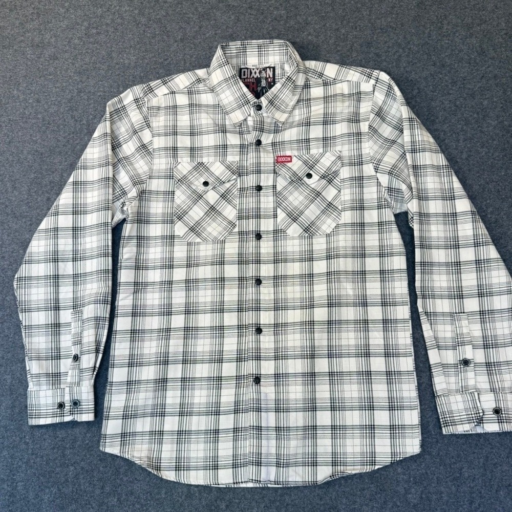 Dixxon Flannel Co The Chaplin White Black Plaid D-Tech Shirt Mens Medium